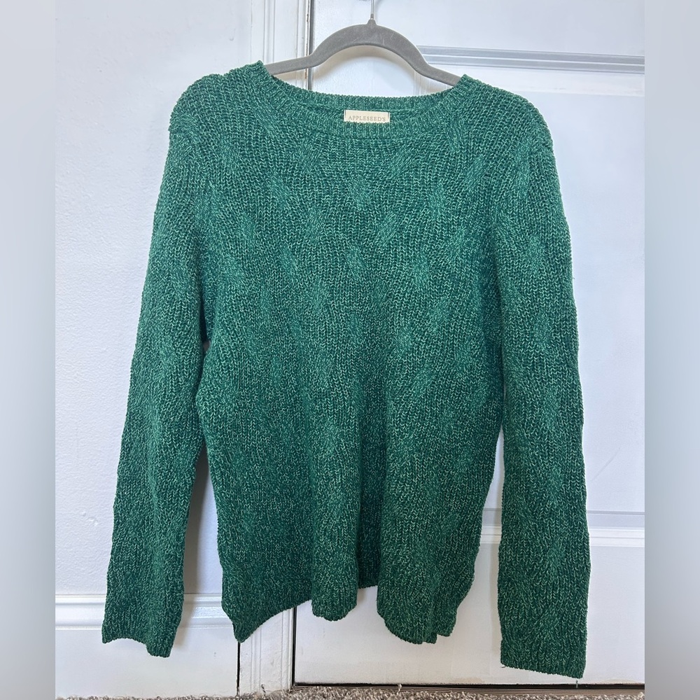Appleseed's 100% Cotton Forest Green Cable Knit Women's Sweater Size Small